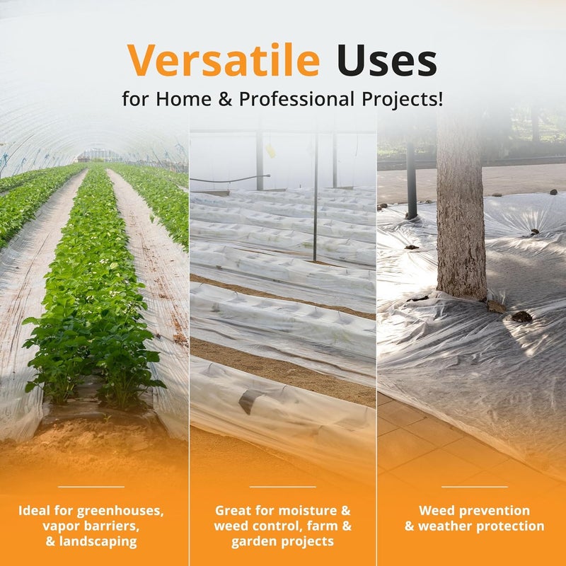 Primax 6 mil Plastic Sheeting (10'x25') – Waterproof, UV Resistant, Heavy Duty Thick Plastic Sheeting Roll for Greenhouse, Farm, Agriculture, Gardening, Construction, Vapor Barrier Covering, Opaque - Image 4
